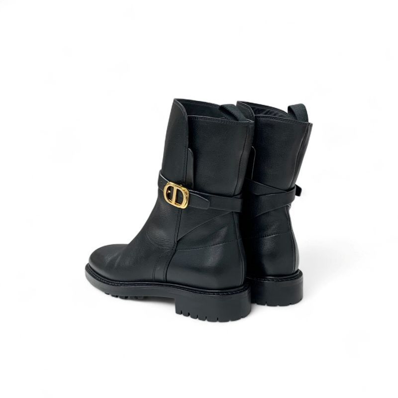 Dior Christian Empreinte Boots Shoes Leather Black Gold Logo