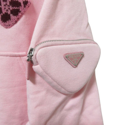 Prada Triangle Logo Cropped Hoodie Pullover Jacket XS Pink