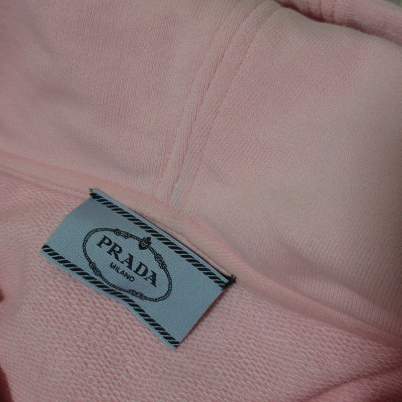 Prada Triangle Logo Cropped Hoodie Pullover Jacket XS Pink