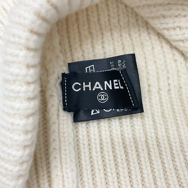 Chanel Cap Hat Cashmere White Black White CC Logo Knit Hat Beanie