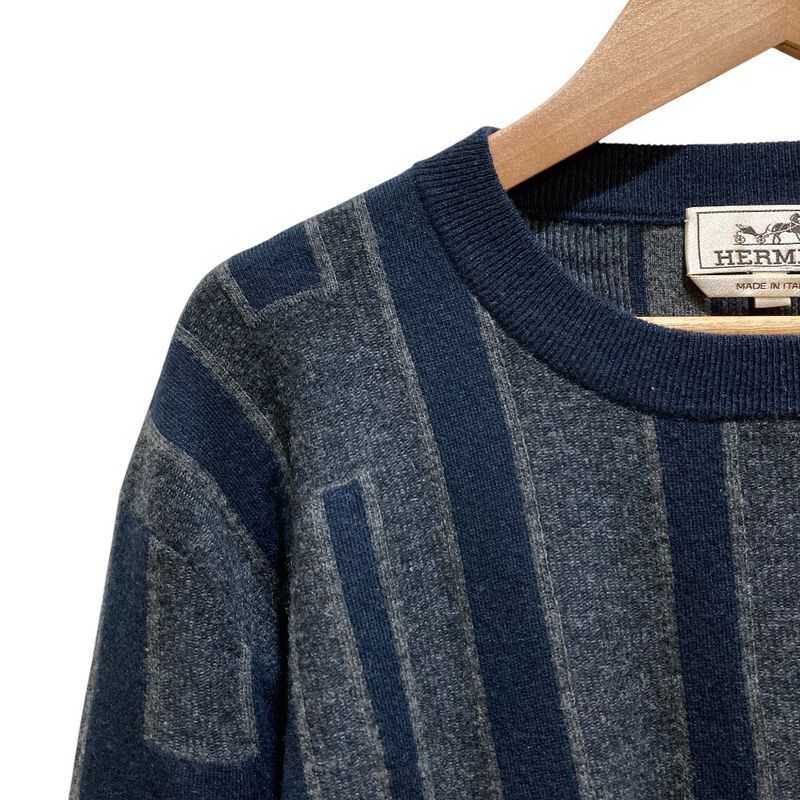 Hermes H Pattern Cashmere Knit Sweater M Navy Gray