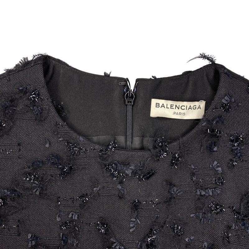 Balenciaga Tweed Sleeveless Dress 34 Black
