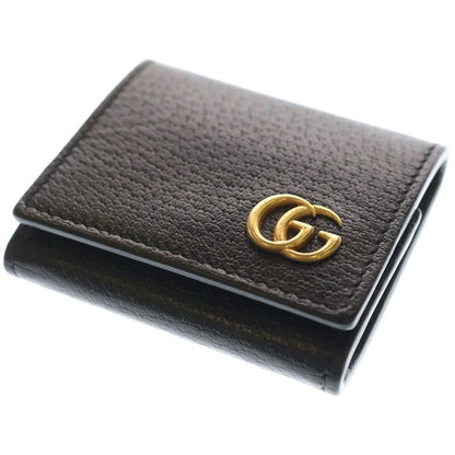 Gucci GG Marmont Logo Plate Leather Coin Case Gold Black