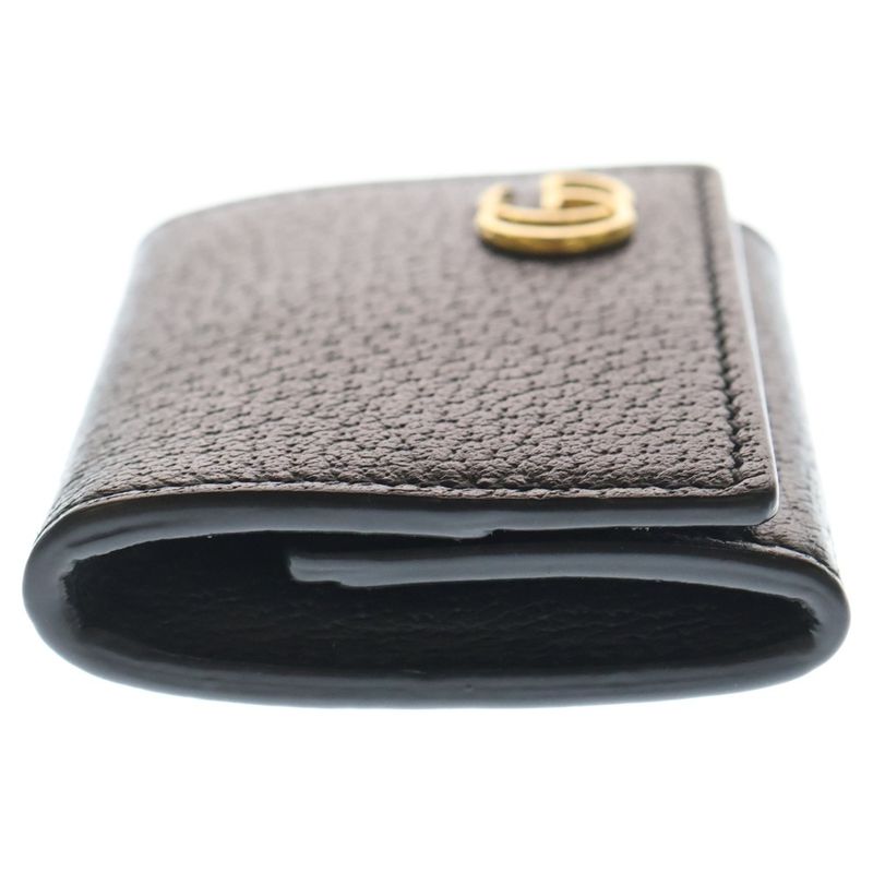 Gucci GG Marmont Logo Plate Leather Coin Case Gold Black