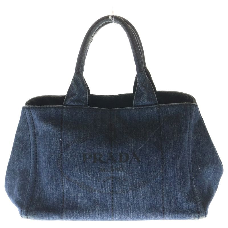 Prada Canapa Tote Indigo Blue Denim Gold