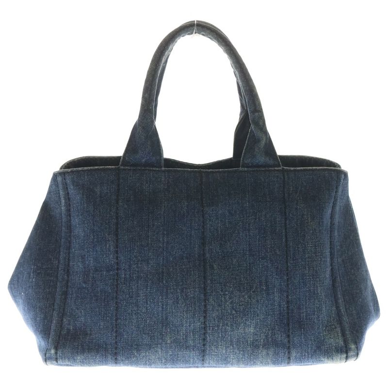 Prada Canapa Tote Indigo Blue Denim Gold