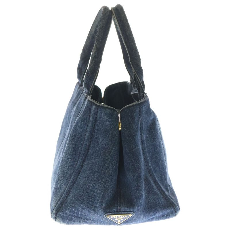 Prada Canapa Tote Indigo Blue Denim Gold