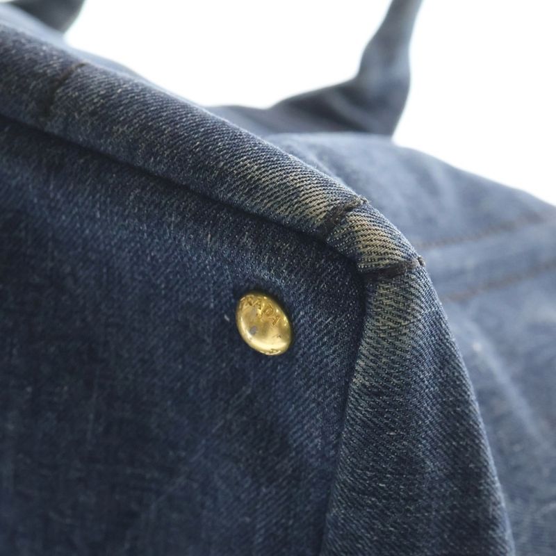 Prada Canapa Tote Indigo Blue Denim Gold