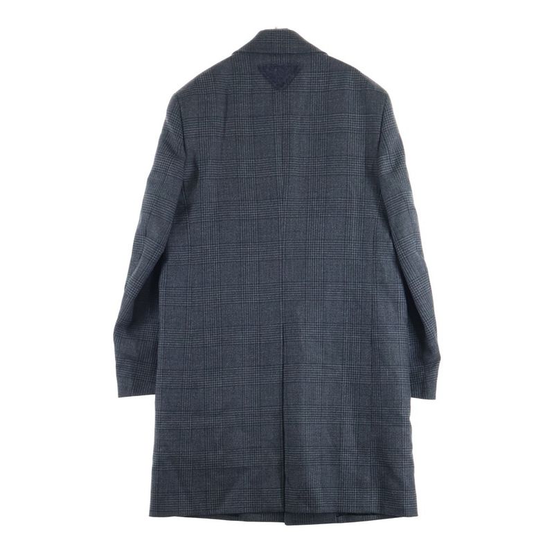 Prada Glen Check All Over Wool Chester Coat Gray