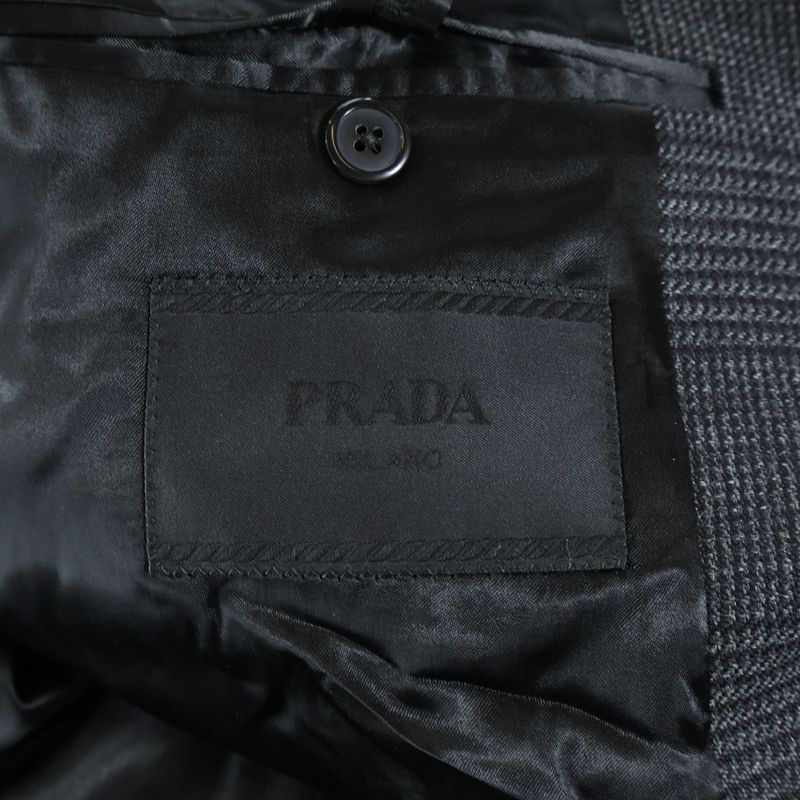 Prada Glen Check All Over Wool Chester Coat Gray