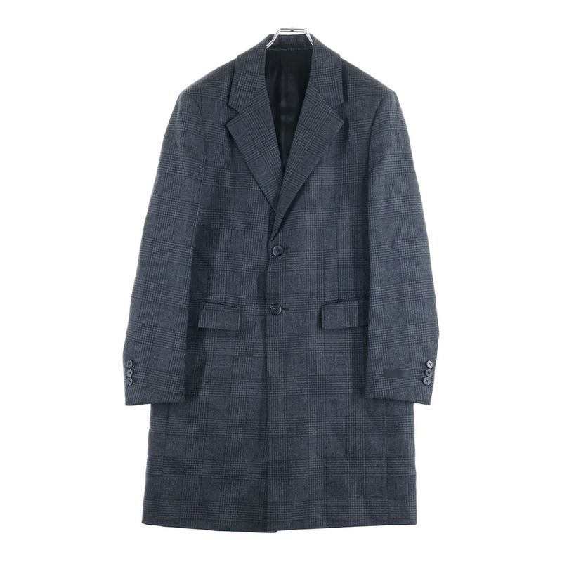 Prada Glen Check All Over Wool Chester Coat Gray