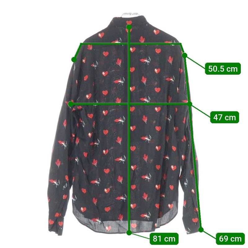 Saint Laurent Paris No Smoking Heart All Over Pattern Rayon Long Sleeve