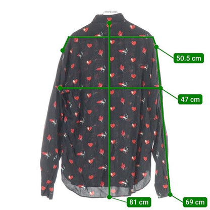 Saint Laurent Paris No Smoking Heart All Over Pattern Rayon Long Sleeve