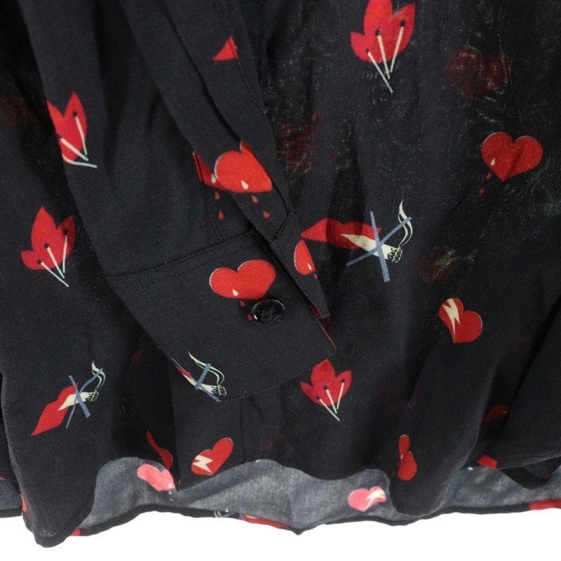 Saint Laurent Paris No Smoking Heart All Over Pattern Rayon Long Sleeve