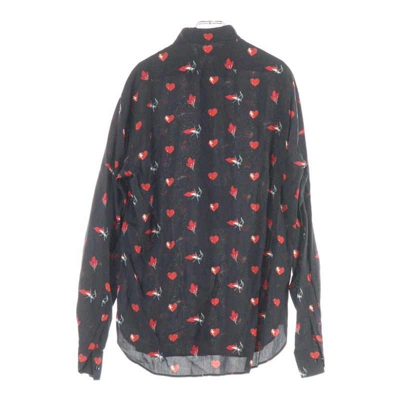 Saint Laurent Paris No Smoking Heart All Over Pattern Rayon Long Sleeve