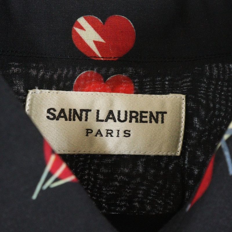 Saint Laurent Paris No Smoking Heart All Over Pattern Rayon Long Sleeve
