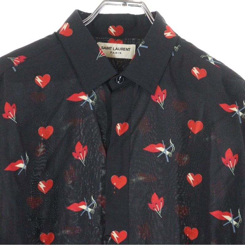 Saint Laurent Paris No Smoking Heart All Over Pattern Rayon Long Sleeve