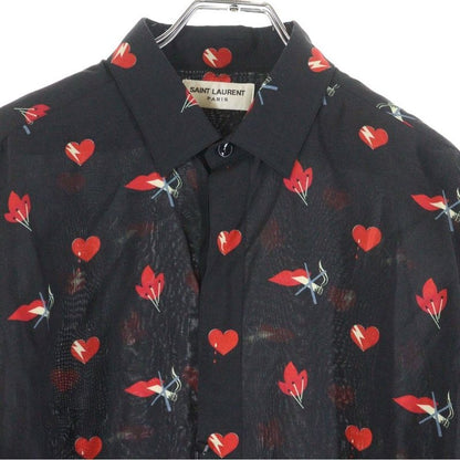 Saint Laurent Paris No Smoking Heart All Over Pattern Rayon Long Sleeve
