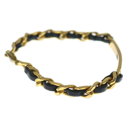 Chanel Chain Bracelet Black Gold Leather