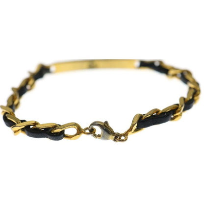 Chanel Chain Bracelet Black Gold Leather