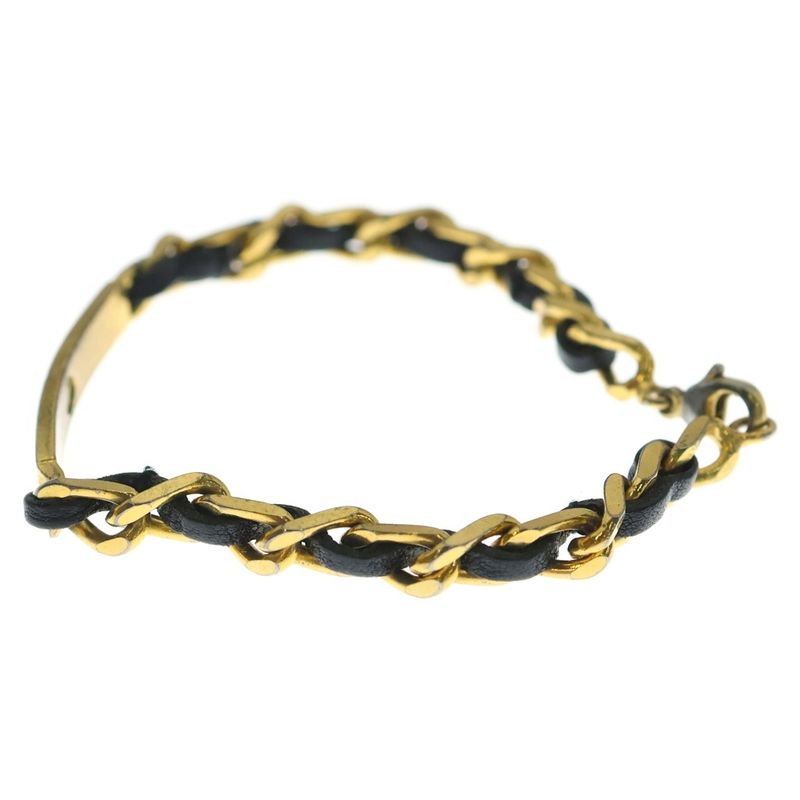 Chanel Chain Bracelet Black Gold Leather