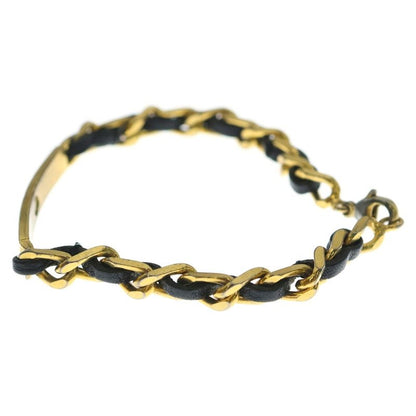 Chanel Chain Bracelet Black Gold Leather