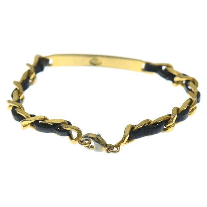 Chanel Chain Bracelet Black Gold Leather
