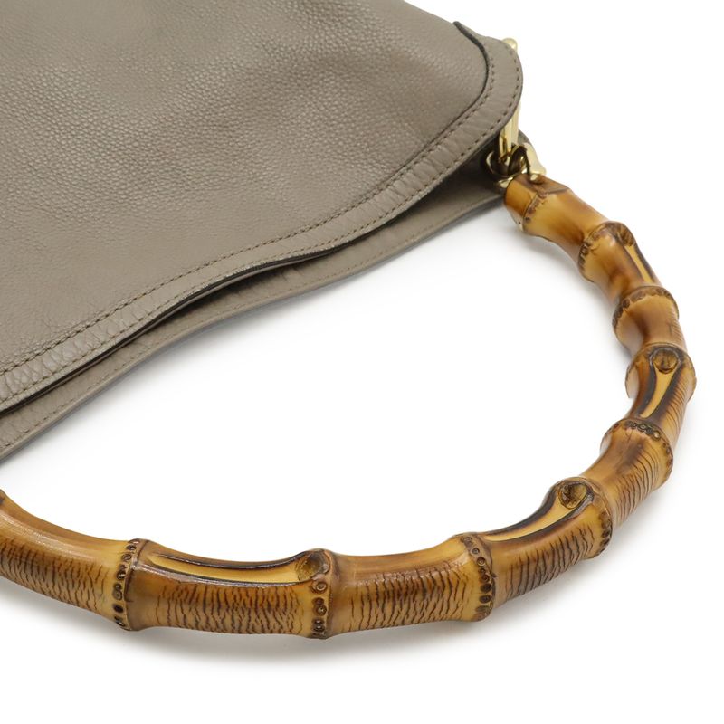 Gucci Bamboo 2-Way Shoulder Bag Crossbody Leather Grey Gold