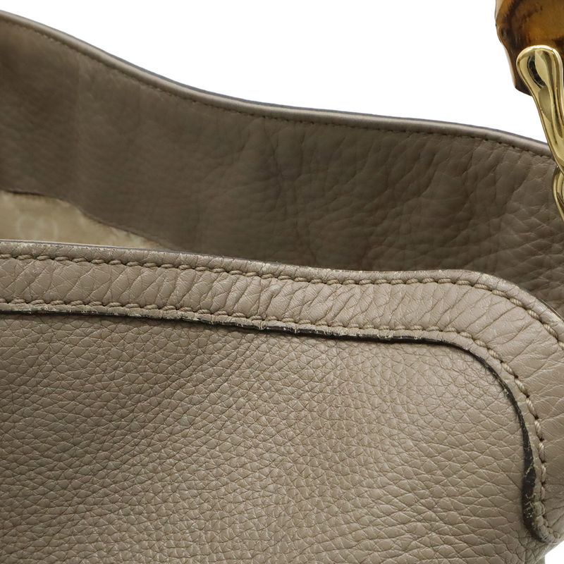 Gucci Bamboo 2-Way Shoulder Bag Crossbody Leather Grey Gold