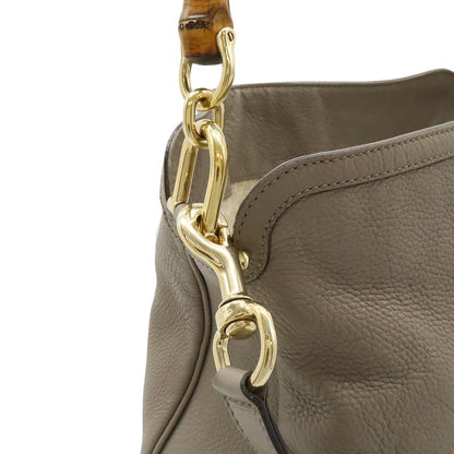 Gucci Bamboo 2-Way Shoulder Bag Crossbody Leather Grey Gold