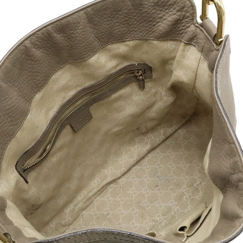 Gucci Bamboo 2-Way Shoulder Bag Crossbody Leather Grey Gold
