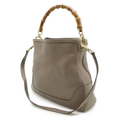 Gucci Bamboo 2-Way Shoulder Bag Crossbody Leather Grey Gold