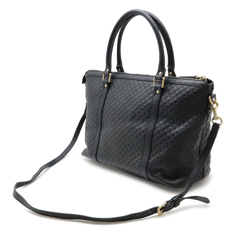 Gucci Micro Guccissima Tote 2-Way Shoulder Bag Crossbody Leather Black Gold