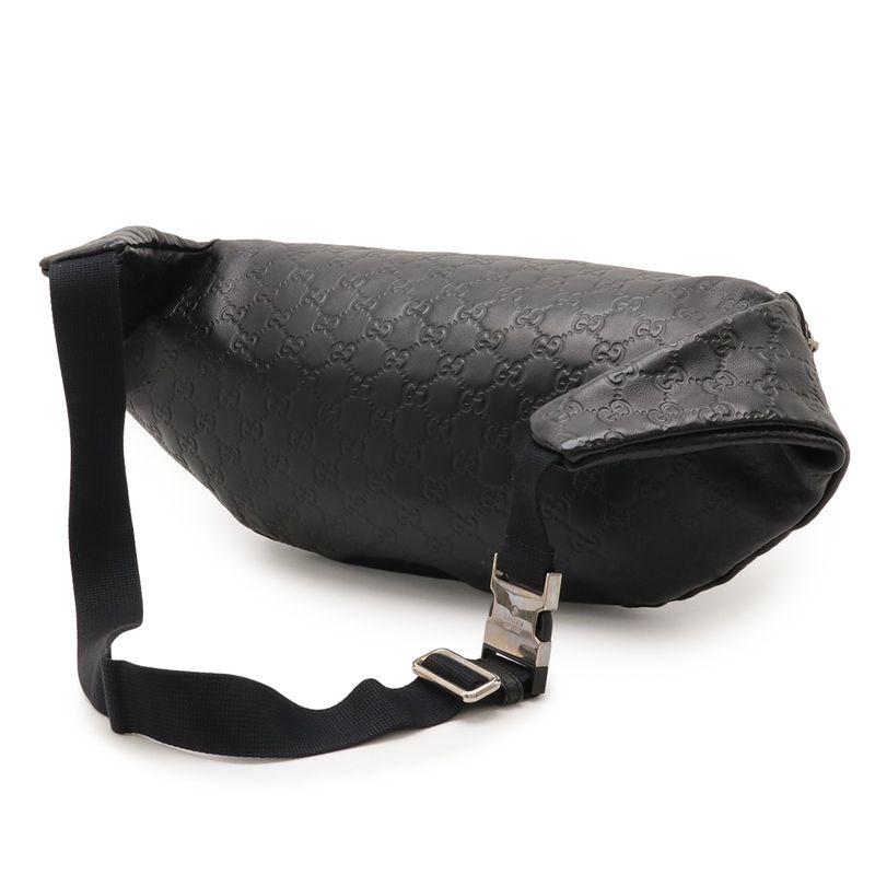 Guccissima Body Bag Waist Pouch Hip Rubber Coating Leather Black