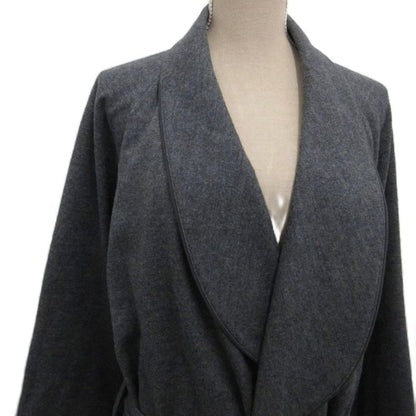 Celine Gown Coat Long Length Raglan Logo Embroidery with Belt Wool M Gray