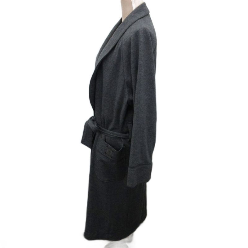 Celine Gown Coat Long Length Raglan Logo Embroidery with Belt Wool M Gray