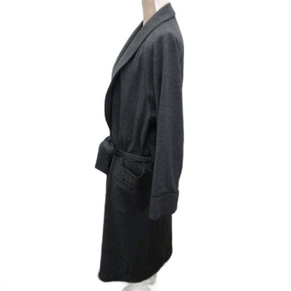 Celine Gown Coat Long Length Raglan Logo Embroidery with Belt Wool M Gray
