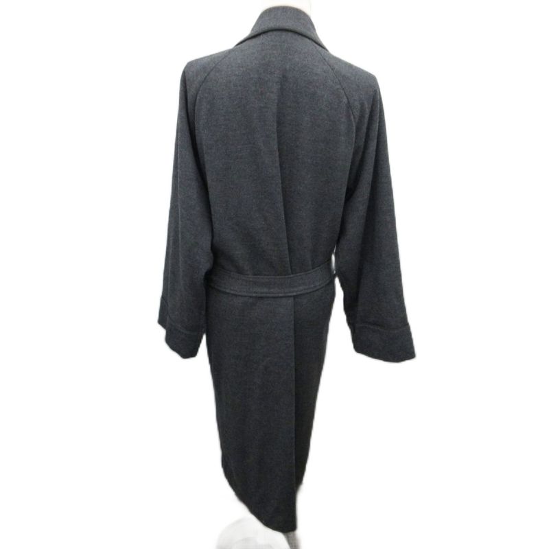 Celine Gown Coat Long Length Raglan Logo Embroidery with Belt Wool M Gray