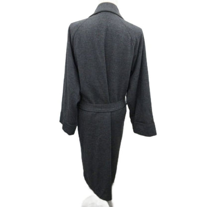 Celine Gown Coat Long Length Raglan Logo Embroidery with Belt Wool M Gray