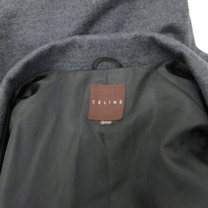 Celine Gown Coat Long Length Raglan Logo Embroidery with Belt Wool M Gray