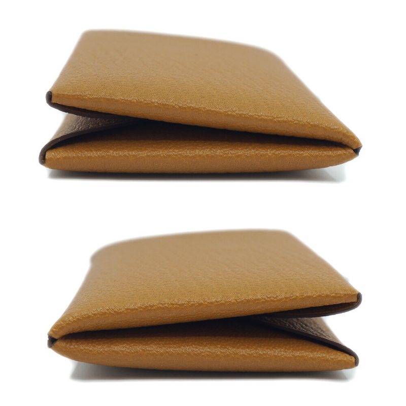 Hermes Calvi Duo Coin Case Manufactured in Leather Beige