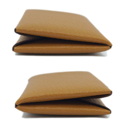 Hermes Calvi Duo Coin Case Manufactured in Leather Beige
