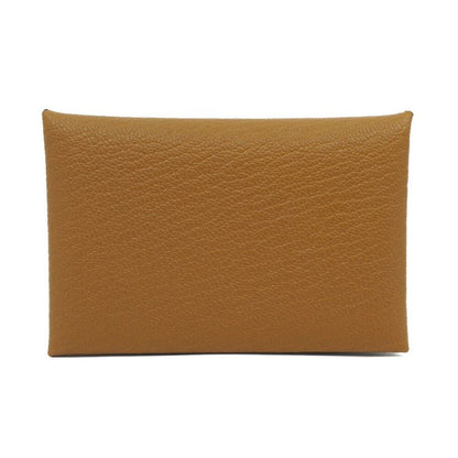 Hermes Calvi Duo Coin Case Manufactured in Leather Beige