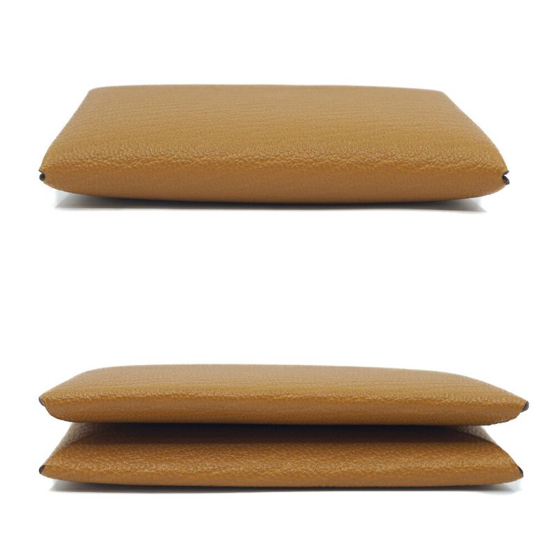 Hermes Calvi Duo Coin Case Manufactured in Leather Beige