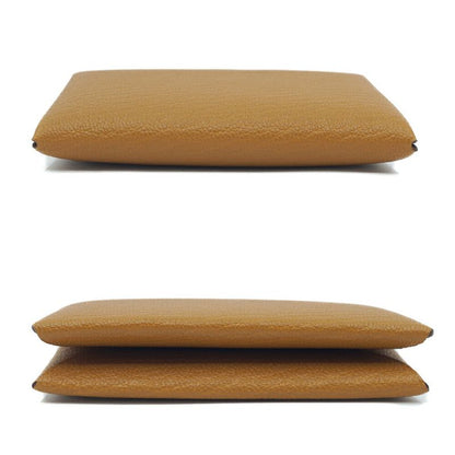 Hermes Calvi Duo Coin Case Manufactured in Leather Beige