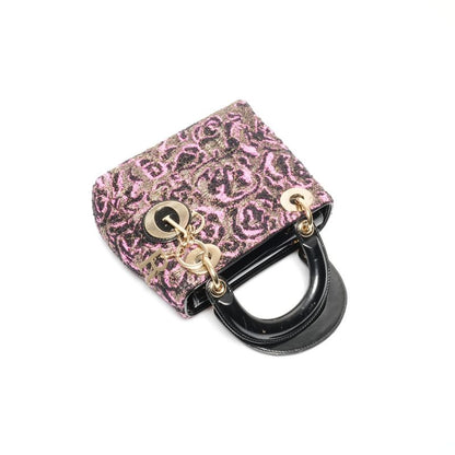 Dior Handbag Patent Leather Small Rose Black Pink