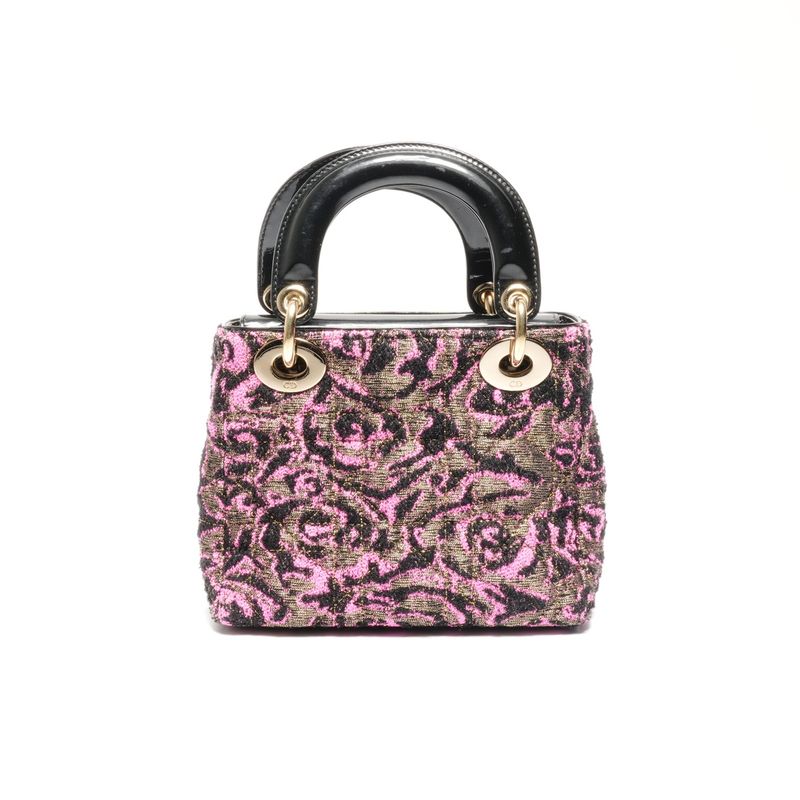 Dior Handbag Patent Leather Small Rose Black Pink