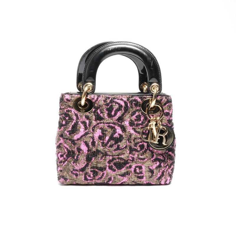 Dior Handbag Patent Leather Small Rose Black Pink
