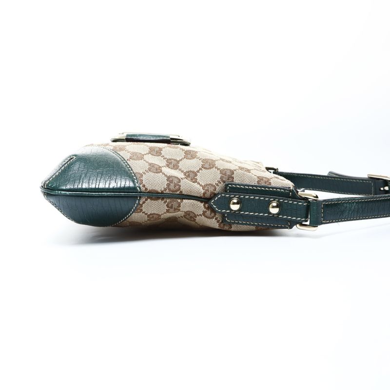 Gucci Shoulder Bag GG Canvas Leather Green Horsebit Brown Gray