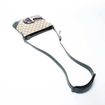 Gucci Shoulder Bag GG Canvas Leather Green Horsebit Brown Gray